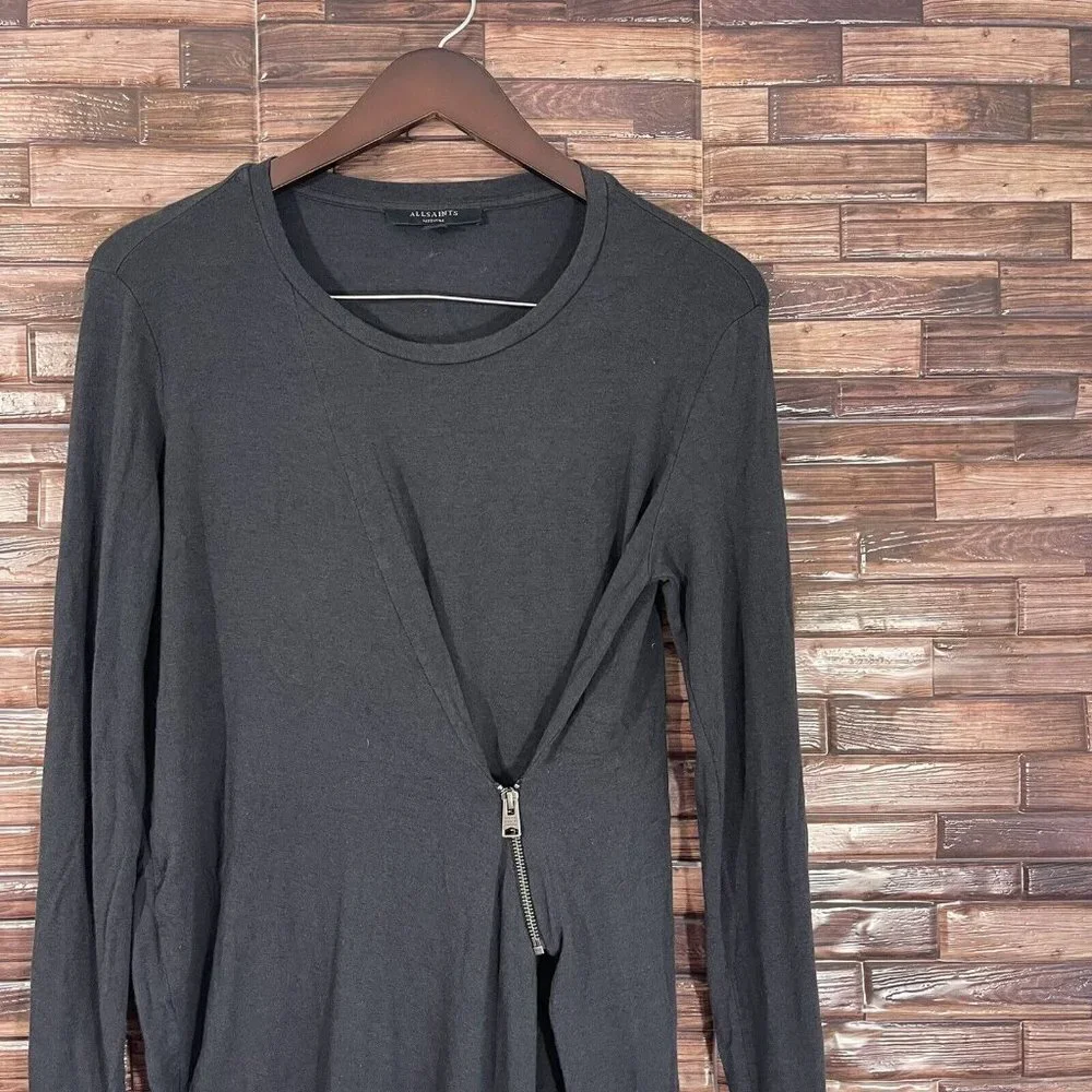 ALLSAINTS Charcoal Gray Dress Womes Size M Front Zip Long Sleeves Viscose Wool
